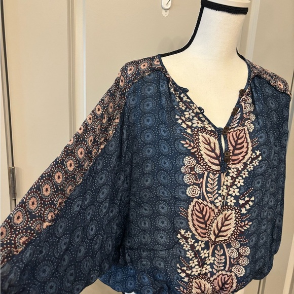 Maeve Anthropologie blue boho hippie wide sleeve blouse size S - Picture 4 of 14